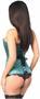 Top Drawer Two-Tone Turquoise Brocade Steel Boned Overbust Corset