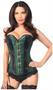 Top Drawer Dark Green Brocade and Faux Leather Steel Boned Corset