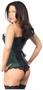 Top Drawer Dark Green Brocade and Faux Leather Steel Boned Corset