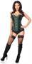 Top Drawer Dark Green Brocade and Faux Leather Steel Boned Corset