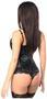 Top Drawer Fishnet and Faux Leather Strappy Steel Boned Corset