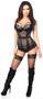 Top Drawer Fishnet and Faux Leather Strappy Steel Boned Corset