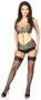 Top Drawer Tan Brocade Steel Boned Corset w/Black Eyelash Lace