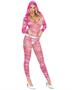 Hooded Deep V Crotchless Bodystocking In Tie Dye Print