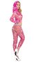 Hooded Deep V Crotchless Bodystocking In Tie Dye Print