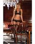 Rene rofe lace mesh bra and g-string with garter