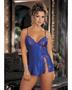 Charmeuse and Lace Babydoll w/Adjustable Straps and Thong Electric Blue