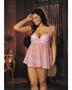 Embroidery and Sheer Babydoll w/Underwire Cups, Adjustable Straps and G-String Pink