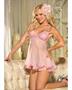 Lace and Net Babydoll w/Adjustable Straps and G-String Pink