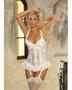 Satin Jacquard Long Line Bustier w/Padded Cups, Adjustable Garters and G-String Ivory