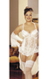 Satin Jacquard Long Line Bustier w/Padded Cups, Adjustable Garters and G-String Ivory