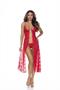 Tea length lace gown with strappy front detail