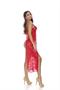 Tea length lace gown with strappy front detail