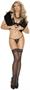 Sheer thigh hi with striped elastic band.