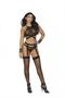 Mesh bralette, panty and garter belt.