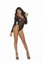 Dotted mesh long sleeve teddy with snap crotch.