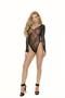 Long sleeve lace teddy with snap crotch.