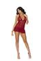 Lace halter neck babydoll with flutter skirt and matching panty.