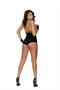 Opaque cupless romper with cut out detail and matching gloves.