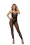 Opaque and crochet vertical striped footless bodystocking