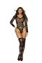 Long sleeve crochet teddy with open crotch and matching stockings.