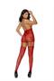 Crochet camisette with open but and matching stockings.