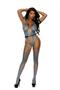 Fence net camisette with criss cross front detail, g-string and matching stockings.