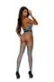Fence net camisette with criss cross front detail, g-string and matching stockings.