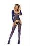 Chevron striped crochet and opaque long sleeve suspender bodystocking.
