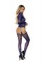 Chevron striped crochet and opaque long sleeve suspender bodystocking.