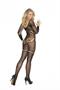 Long sleeve crochet bodystocking with floral design and open crotch.