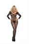 Long sleeve crochet bodystocking with floral design and open crotch.