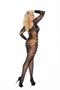Long sleeve crochet bodystocking with floral design and open crotch.