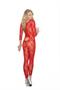Long sleeve footless lace bodystocking with open heart insert and open crotch.