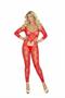 Long sleeve footless lace bodystocking with open heart insert and open crotch.