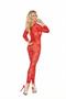 Long sleeve footless lace bodystocking with open heart insert and open crotch.