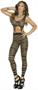 Striped footless bodystocking with garter clip detail and open crotch.