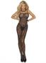 Fishnet bodystocking with open crotch.