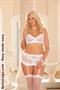 Embroidered mesh underwire bra, waist cincher, garters and matching g-string