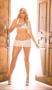 Mesh bra, skirted thong with long veil in back