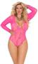 Plus Size Deep V Stretch Lace Teddy with Long Sleeves