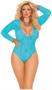 Plus Size Deep V Stretch Lace Teddy with Long Sleeves