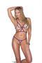 Lycra bikini top and matching g-string with Purple trim.