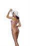 Lycra bandeau top and matching g-string with ruffle trim.