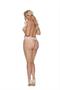 Lace panty with pearl accent and open crotch.