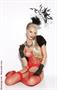 Diamond net camisette, g-string and attached stockings
