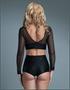 See Thru Aplique Long Sleeves Crop Top Black