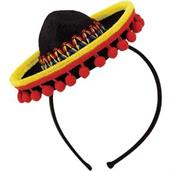 Fiesta Sombrero Headband Fabric w/ Ball Fringe (Each)