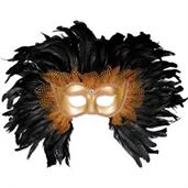 Deluxe Gold And Black Feather Mask