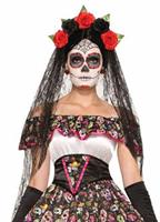 Day of the Dead Black Veil Headband - Adult